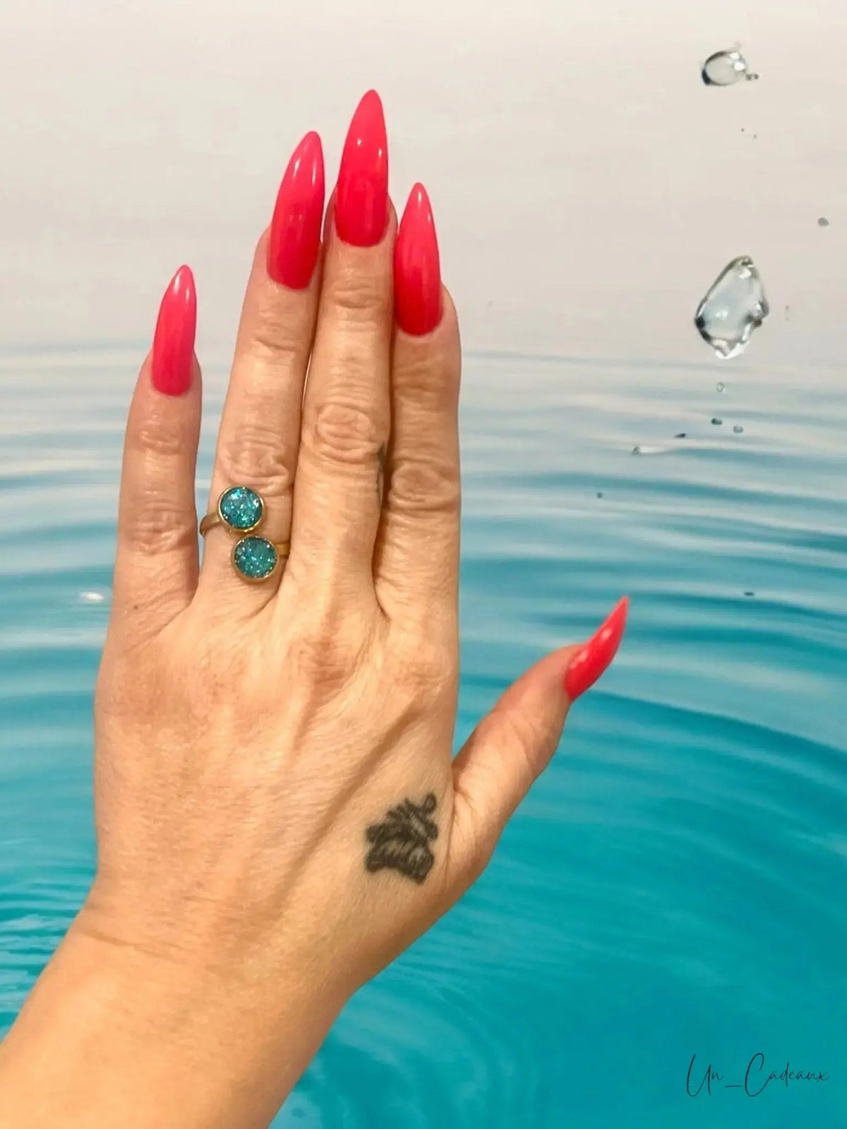 Anello Cuore Turchese in Resina e Acciaio - Gioiello Artigianale - Un_Cadeaux