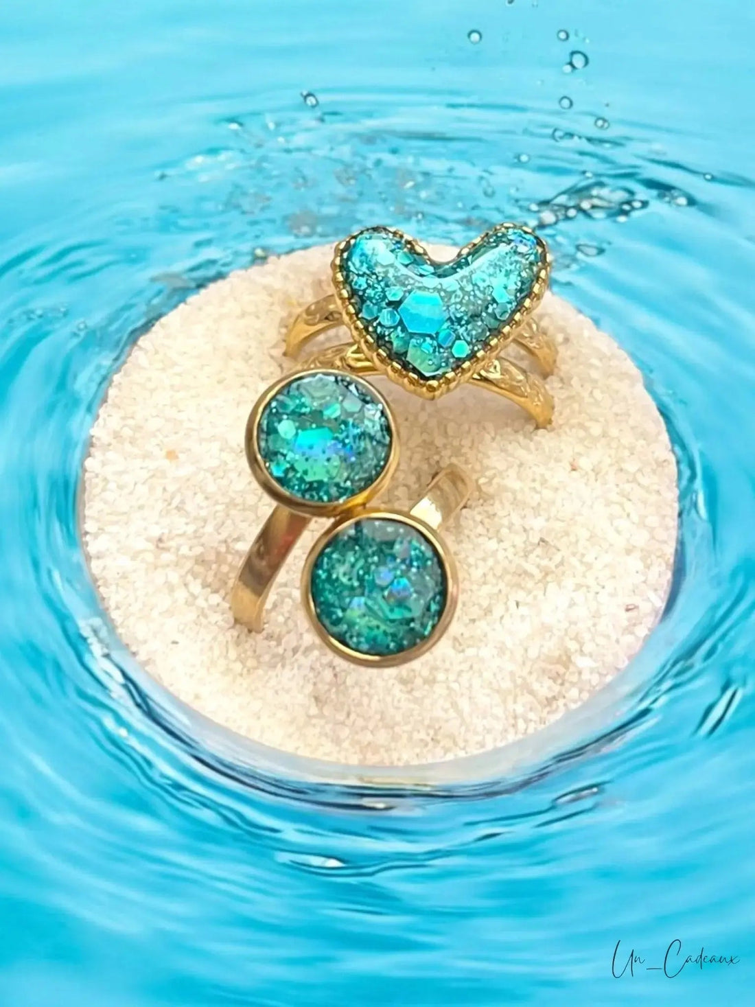 Anello Cuore Turchese in Resina e Acciaio - Gioiello Artigianale - Un_Cadeaux